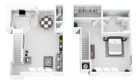 Floor plan for 1 bed, 1 bath, 958 sqft